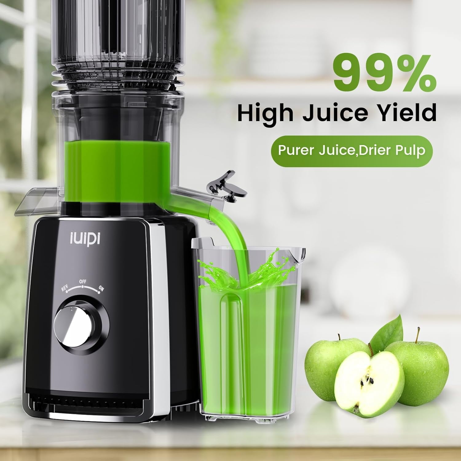 Cold Press Juicer Machines, 5.3" Large Feed Chute Slow Masticating Juicer, 99%  Yield, Ultra Quiet, Easy Clean,  – Ideal -Feeding Juicer for Whole Fruits & Vegetables (Black)