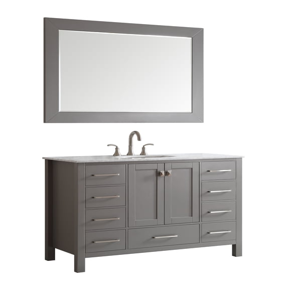 Eviva Aberdeen 60" Transitional Gray Single Bathroom Vanity with White Carrara Countertop