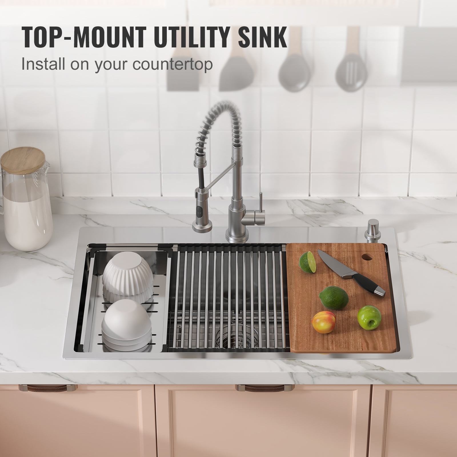 KFFKFF KM-SC-2302-SKU2 Stainless Steel 33" Top-Mount Single Bowl Sink