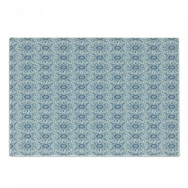 Blue and White Cutting Board, Dutch Tile Design with Large Flowers and Detailed Petals Antique Ethnic, Decorative Tempered Glass Cutting and Serving Board, Small Size, Blue and White, by Ambesonne