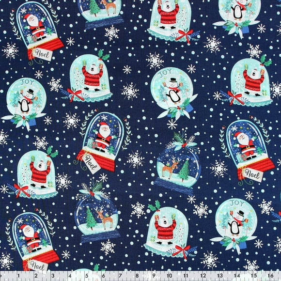 FABRIC CREATIONS Christmas Crystal Snowball coton tissu au mètre, 107 cm (42 in) Wide, marine