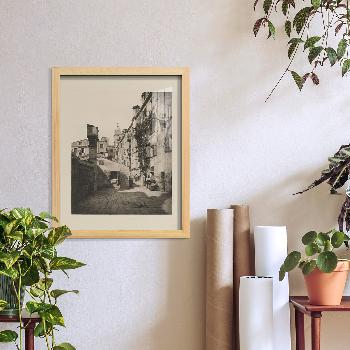 Vintage Views of Venice VIII - Framed Print w/glass - Natural Wood
