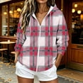 thumbnail image 3 of cocolona Womens Plaid Hoodies Casual Long Sleeve Zipper Vintage Sweatshirts Hooded Drawstring Fall Trendy Outfits, 3 of 7