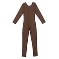 thumbnail image 2 of Runhomal Kid Girls Long Sleeve Round Neck Unitard Catsuit Full Bodysuit Jumpsuit Gymnastics Exercise Brown L, 2 of 3