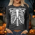 thumbnail image 2 of XIAOCHA Skeleton Ribcage Print T Shirt For Women Long Sleeve Round Neck Halloween Tee, 2 of 4
