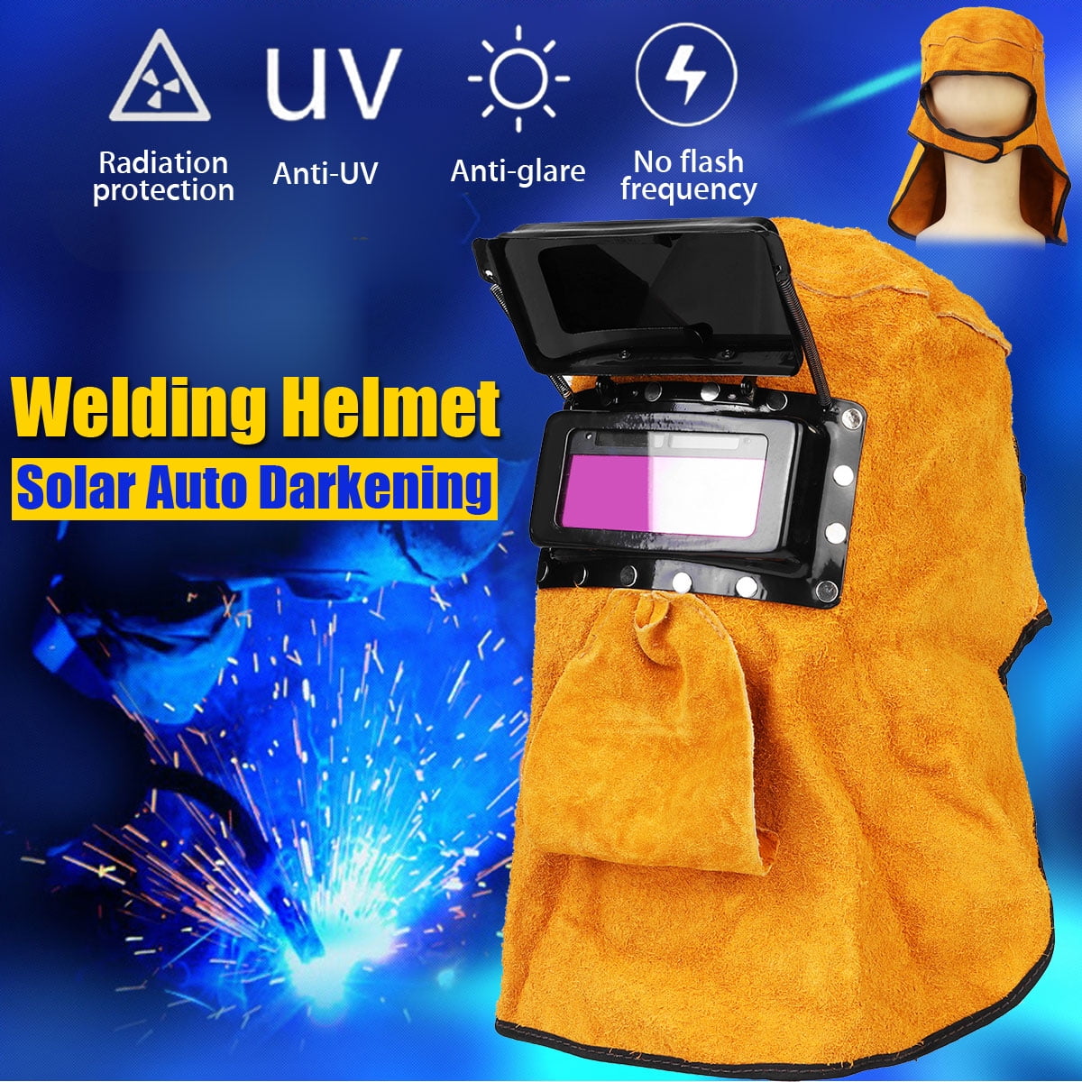 Solar Auto Darkening Filter Lens Welder Leather Hood Welding Helmet Mask New