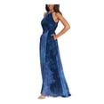 thumbnail image 3 of BETSY & ADAM Womens Navy Zippered Pleated Chiffon with Facemask Printed Sleeveless Halter Full-Length Evening Gown Dress Petites 10P, 3 of 5