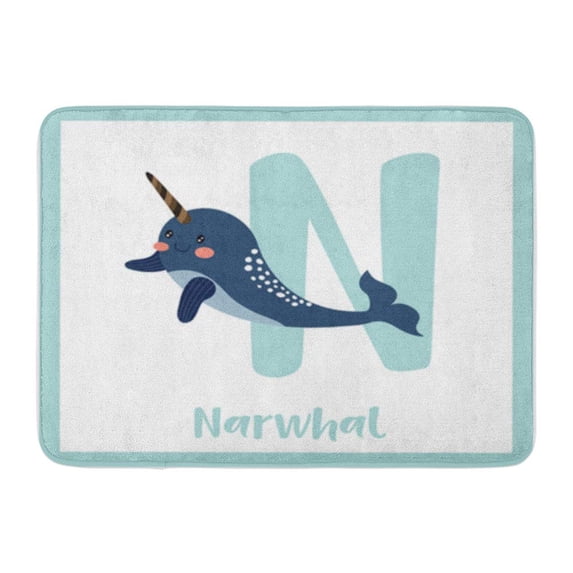 SIDONKU Cute Children ABC Alphabet N Letter Flashcard of Dark Blue Narwhal Doormat Floor Rug Bath Mat 23.6x15.7 inch