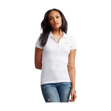 Aeropostale Womens A87 Polo Shirt, White, Juniors, Medium