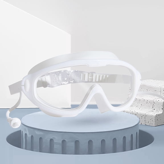 Integrated Earplug Swim Goggles Wide View Anti-Fog Leak-Proof Goggles with Ear Protection, Lightweight Comfortable Water Sports Eyewear for- "-Youth"(White)