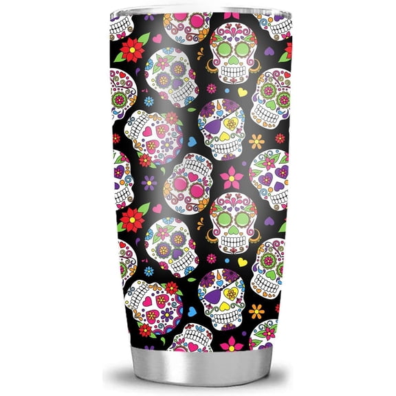 Women''s Sugar Skull Travel Coffee Mug Thermal Insulated Tumbler Cup With Lid 20 OZ