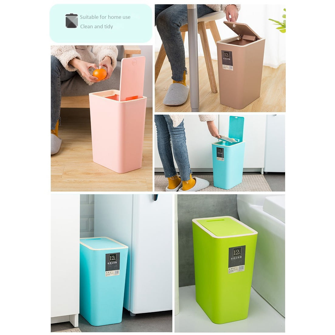 8L 12L Waste Paper Basket Home Office Plastic Dustbin Rubbish Bins Trash Can 