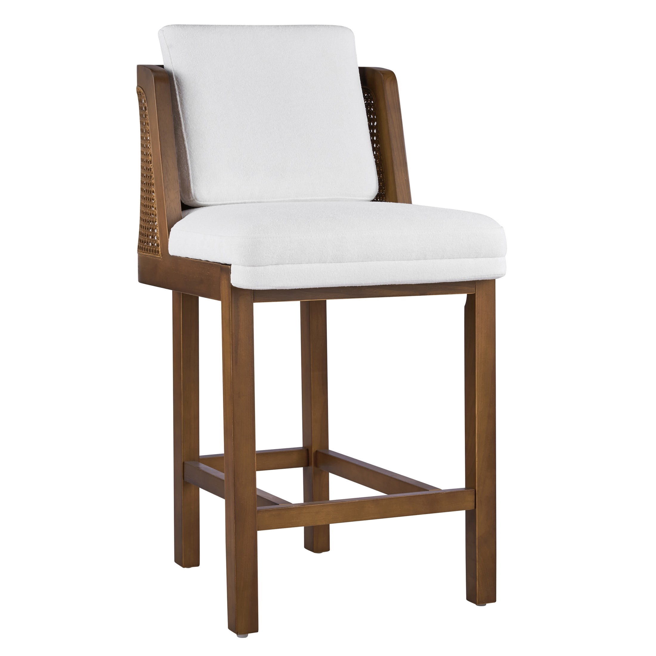 Christopher Knight Home Vintage Wood Counter Stools with Rattan Back and Cushion, Walnut+White, Set of 2
