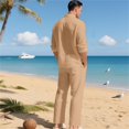thumbnail image 6 of Mens 2 Piece Linen Outfits Long Sleeve Button Down Shirts And Loose Pant Set Summer Beach Outfits with Pockets Summer Beach Yoga Matching Outfits Khaki M, 6 of 6