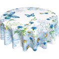 thumbnail image 1 of Blue Butterfly Daisy Round Tablecloth 60 Inch Washable Reusable Decoration Table Cover for Kitchen Party, 1 of 5