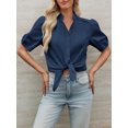 thumbnail image 3 of Womens Puff Sleeve Button Down Shirts Cotton Pleated Loose Fit Tops Summer Dressy Casual Blouses, 3 of 7