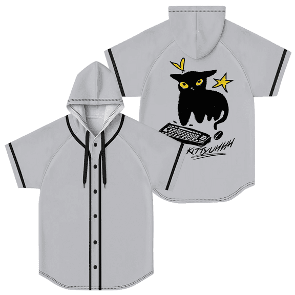 Caseoh Kittyuh Baseball Jersey Women Men Hooded Short Sleeve Shirt Casual Trendy T-shirt