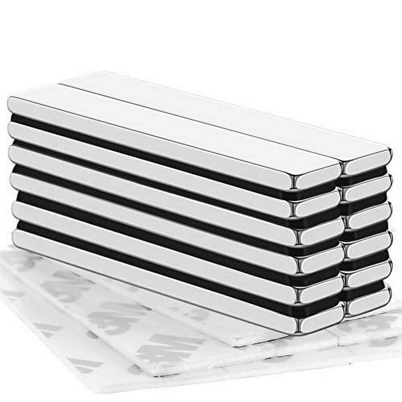 FINDMAG 12 Pack Neodymium Bar Magnets, Powerful Rare Earth Magnets Bars, Strong Magnets with Double-Sided Adhesive - 60 x 10 x 3 mm 12p-60x10x3 Silver