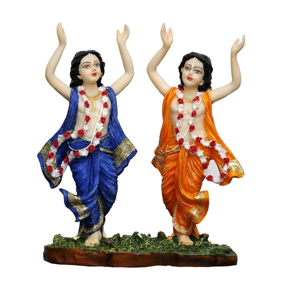 Sri Krishna Culture- Big Dancing Gaur Nitai-Hindu God and Goddess Idol/Statue/Murti/Figurine(11")-Polyster Resin-Multicolour