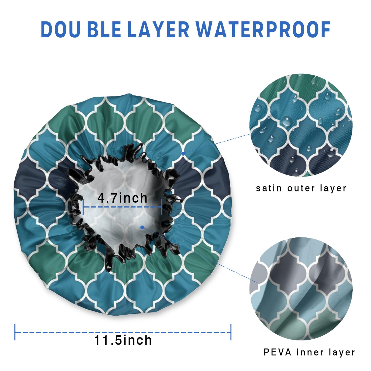 Shower Caps,Blue Green Checkered Pattern Waterproof Shower Cap for Women 4 Pieces,Double Reusable Hair Cover for Shower PEVA Elastic Stretch Hem