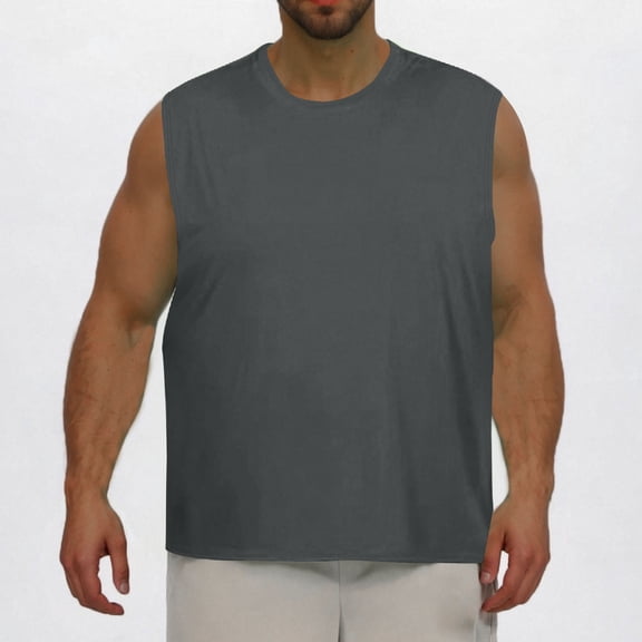 Lutiedan Mens Tank Tops Oversized Crewneck Sleeveless Muscle T-Shirts Athletic Running Gym Workout Tee Top Summer Beach Casual Work Tops