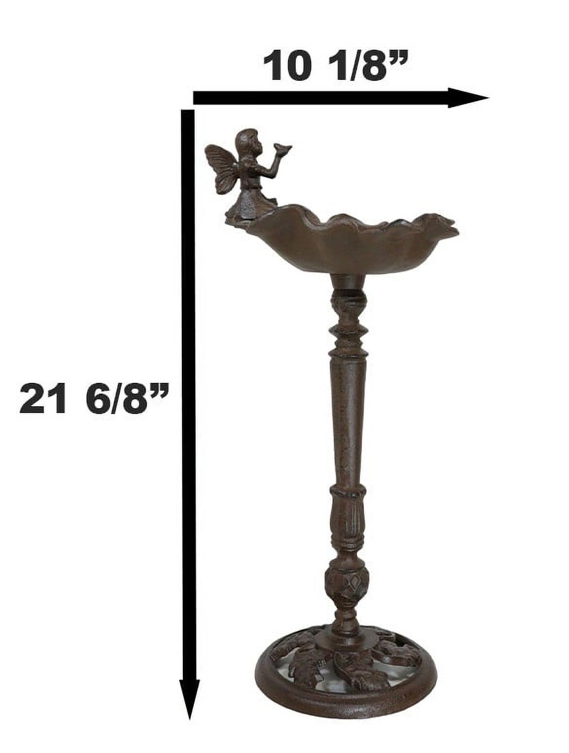 Cast Iron Whimsical Fairy Pixie On Flower Bird Feeder Or Bath Garden Statue
