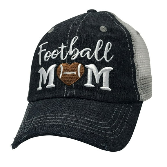 Cocomo Soul Embroidered Football Mom Mesh Trucker Style Hat Cap Football MOM Heart Gift Mothers Day Dark Grey