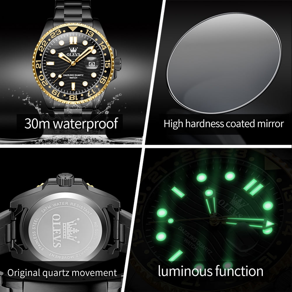 OLEVS Mens Watches, Silver Dress Gold Classic Luxury Big Large Face Waterproof Watches for Men, Analog Two Tone Stainless Steel Men Wrist Watch with Date Relojes De Hombre , Green/Blue/Black Dial