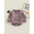 thumbnail image 2 of Faithtur Infant Baby Fall Romper, Long Sleeve Round Neck Letter Embroidery One-Piece Bodysuit, 2 of 8