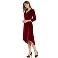 thumbnail image 3 of Wine Red Velvet Dress For Women Long-sleeved V-neck Formal Cocktail Party Dress Wrap Dress, 3 of 3