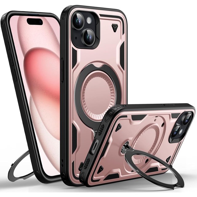 Diseñado para Funda Magnética para iPhone 15, Compatible con Magsafe, Prueba de Caída de 10 pies Resistente y Resistente, Soporte de Anillo Giratorio 360, Funda de Teléfono de Protección