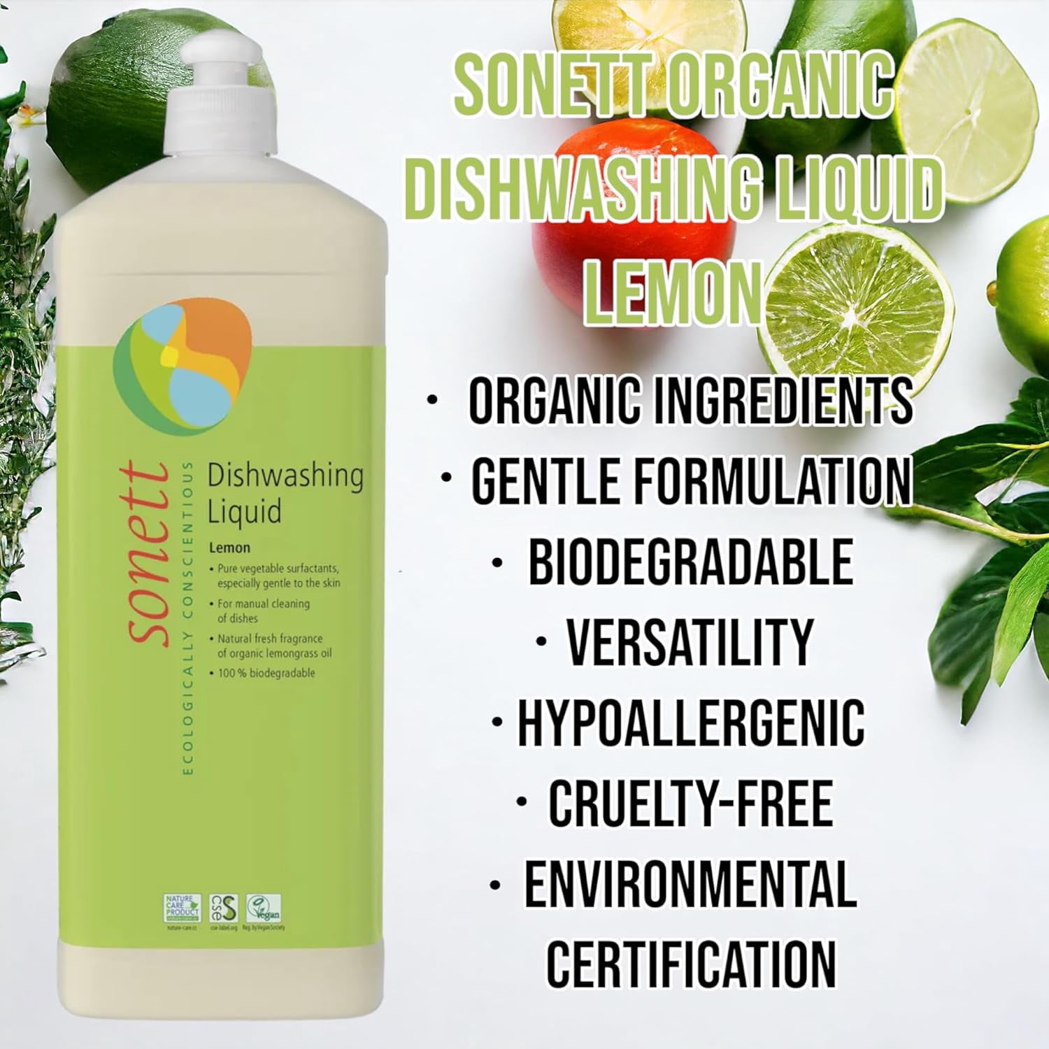 Organic Dishwashing Liquid Organic 100% Biodegradable Lemon, 34 Fl.Oz (1 Count)