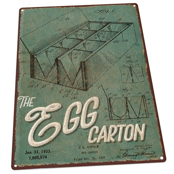 Green Egg Carton Patent Illustration 9"x12" Metal Sign, Wall Decor for Kitchen and Dinning Room