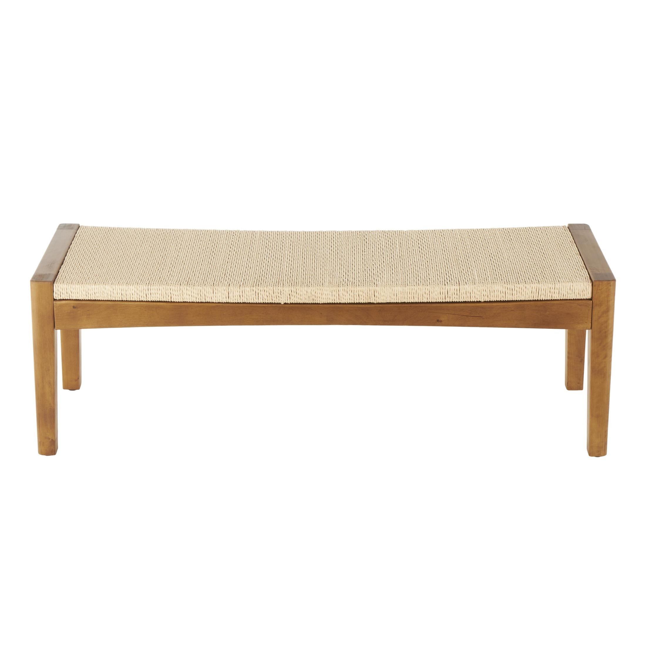 DecMode Wood Handmade Traditional Bench with Rope Wrapped Seat, Brown