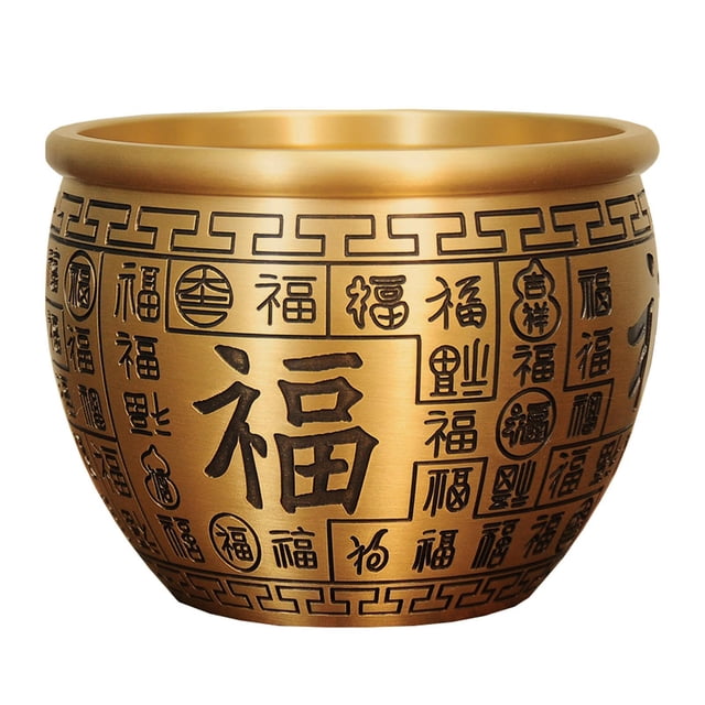 Yuarrent Treasure Basin Sculpture Gift Wealth Money Jar Brass Feng Shui Bowl Artwork Decoración del hogar palabra negra