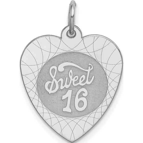 Sterling Silver Rhodium-Plated Sweet Sixteen Heart Disc Charm (25 X 17) Made In United States qc2461