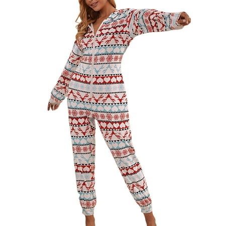 

AMILIEe Christmas Onesies for Women Long Sleeve Hooded Long Jumpsuit Pajama