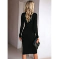 thumbnail image 6 of Women 2025 Summer Ribbed Short Sleeve Bodycon Maxi Dress Side Slit Knit Square Neck Long Sundress Black L, 6 of 7
