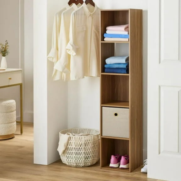 Efoee 5 Cube Vertical Storage Organizer, Warm Walnut