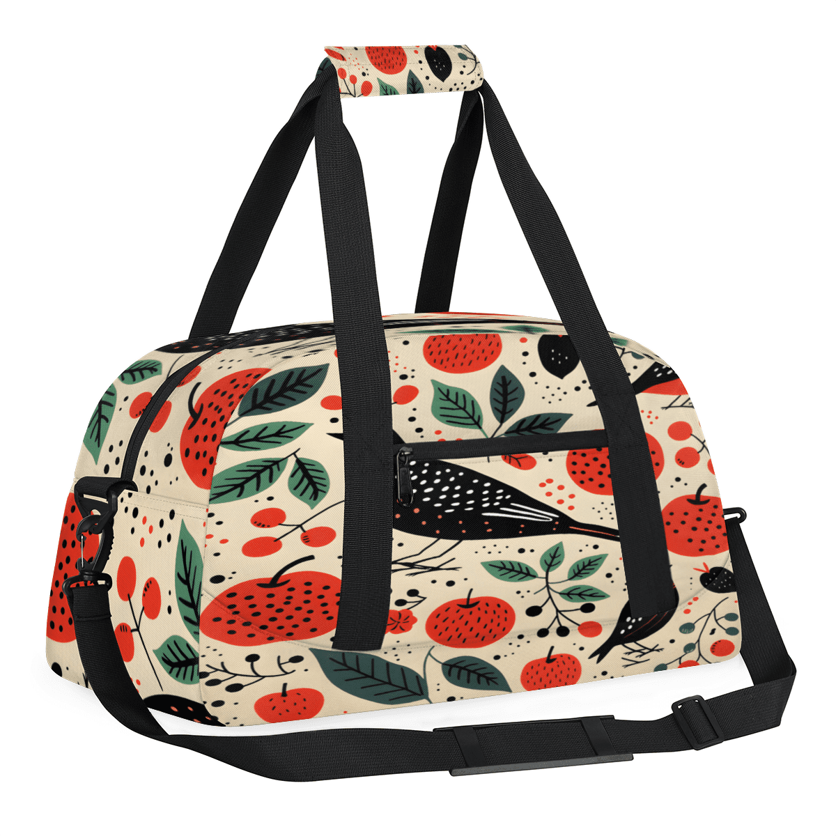 Herdesigns Apples and Birds Sports Duffle Bag for Women & Men, Farmhouse Gym Bag Dance Bag Overnight Bag Carry On Weekender Travel Bag