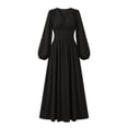thumbnail image 6 of Karymi Summer Dresses for Women 2026 Satin Wrap V Neck Maxi Dress, Long Balloon Lantern Sleeve Ruched Empire Waist Flowy A Line Long Dress, 6 of 6
