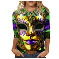 thumbnail image 3 of DDAPJ pyju Mask Graphic Tees for Women Mardi Gras 3/4 Sleeve Shirts Novelty 3D Printed Party Blouses Tuesday Carnival Themed T-shirt Loose Fit Round Neck Tee Tops Multicolor L, 3 of 5