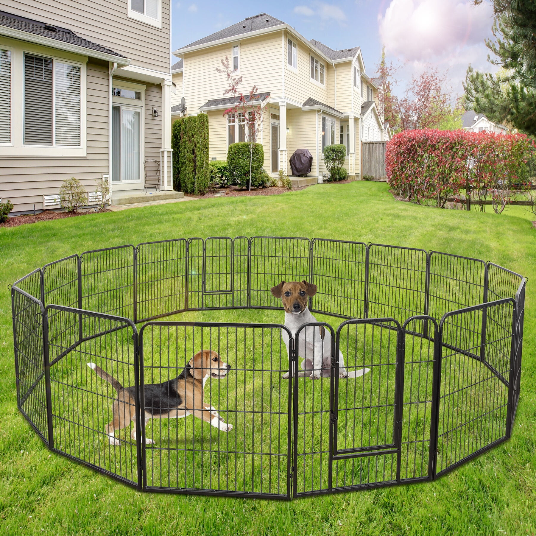 SuperDeal 32" 16 Panels Metal Pet Playpen Foldable DIY Dog Fence Exercise Cage W/Door