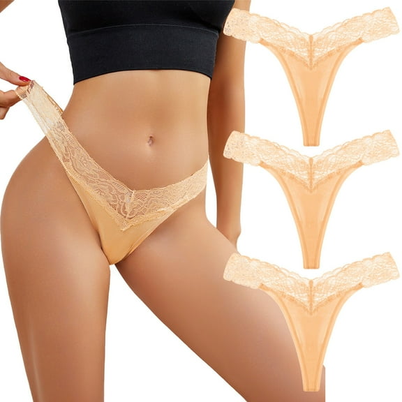 vigerkar 3 Pack Women G-String Thongs Sexy Underwear Low Rise Cotton Panties Breathable Stretch Underpants Bikini Briefs Beige, XL