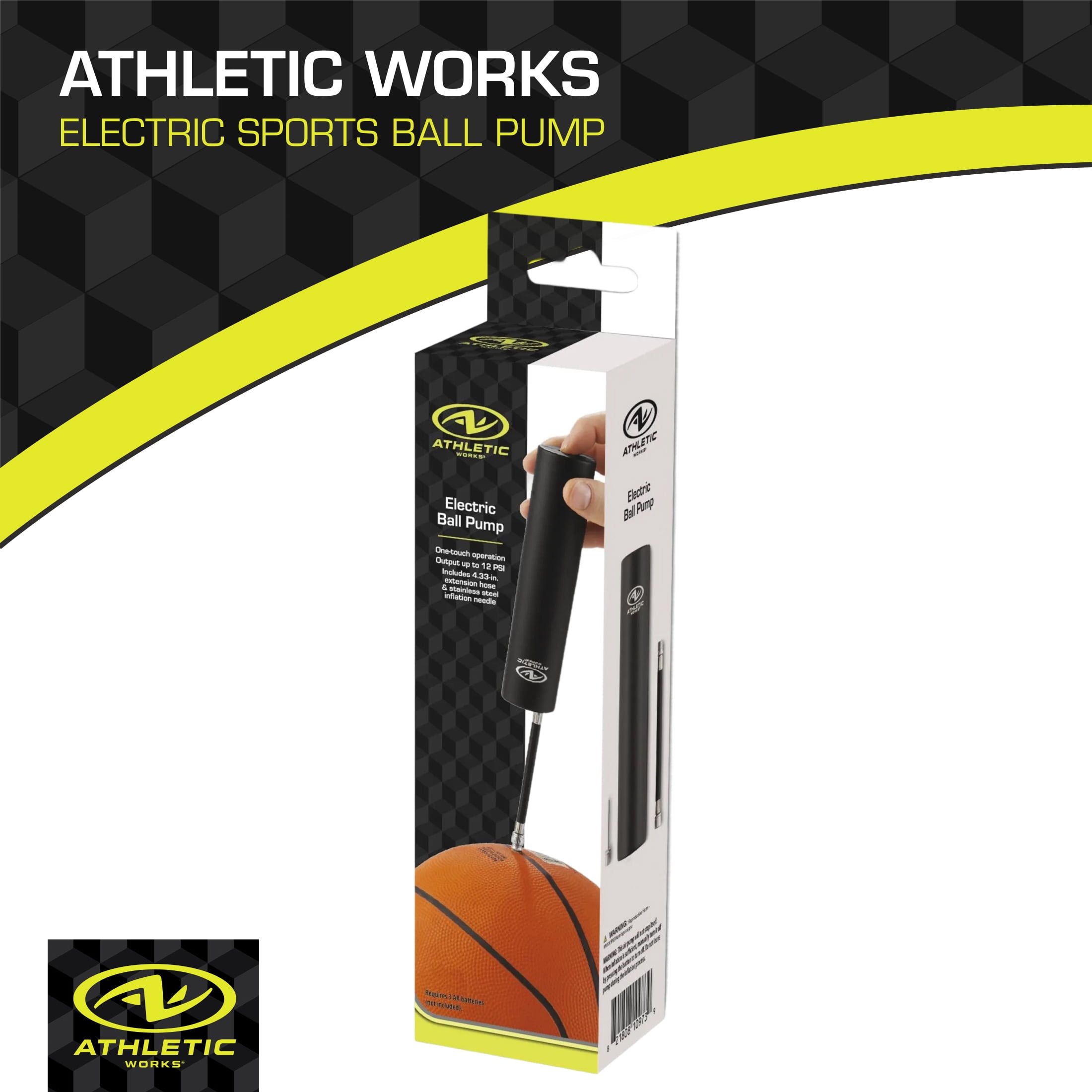 Athletic Works Electric Sports Ball Pump with Hose & Inflation Needle, Battery-Operated