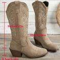 thumbnail image 7 of UngA Women's Cowgirl Boots Mid Calf Cowboy Embroidered Western Pointed Toe Chunky Heel Pull On Knee High Boots Khaki,Size 8.5, 7 of 7