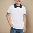 thumbnail image 2 of JUMEYU Polo Shirt for Boys Kids Striped Color Block Polo Shirts for Boys Chest Pattern Embroidery Short Sleeve Shirts Button Closure Casual Top Size 13-14 (White,13-14 Years), 2 of 4
