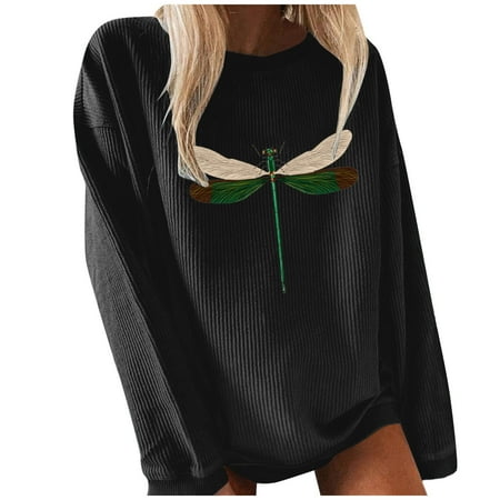 

Women s Solid Color Butterfly Print Sweater Long Sleeves Tops Plus Size Loose Fit Sweatshirt Pullover