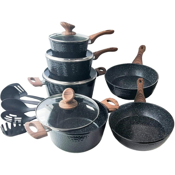 Induction Kitchen Cookware Sets Nonstick Granite Hammered Pan Set 15 Piece Dishwasher Safe Cooking Pots And Pans Set Walmart Com Walmart Com
