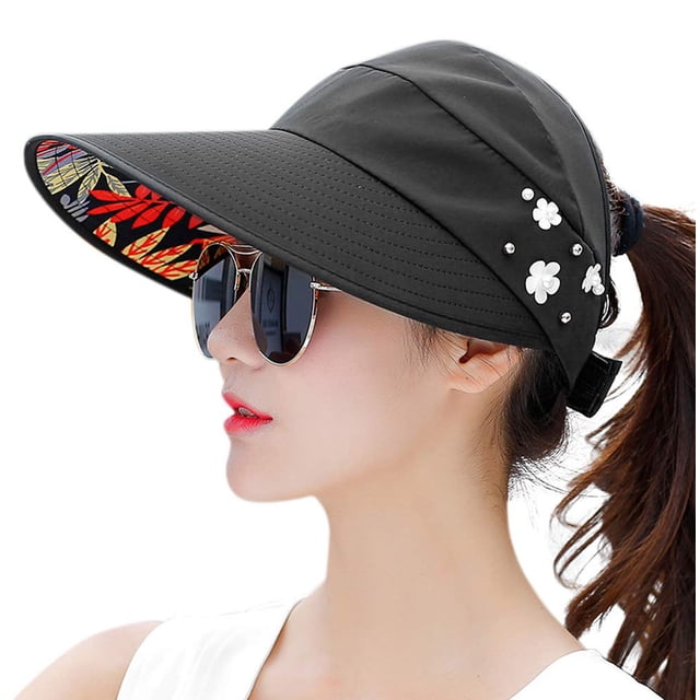 Sombrero HINDAWI para mujer, ala ancha, protección UV, negro
